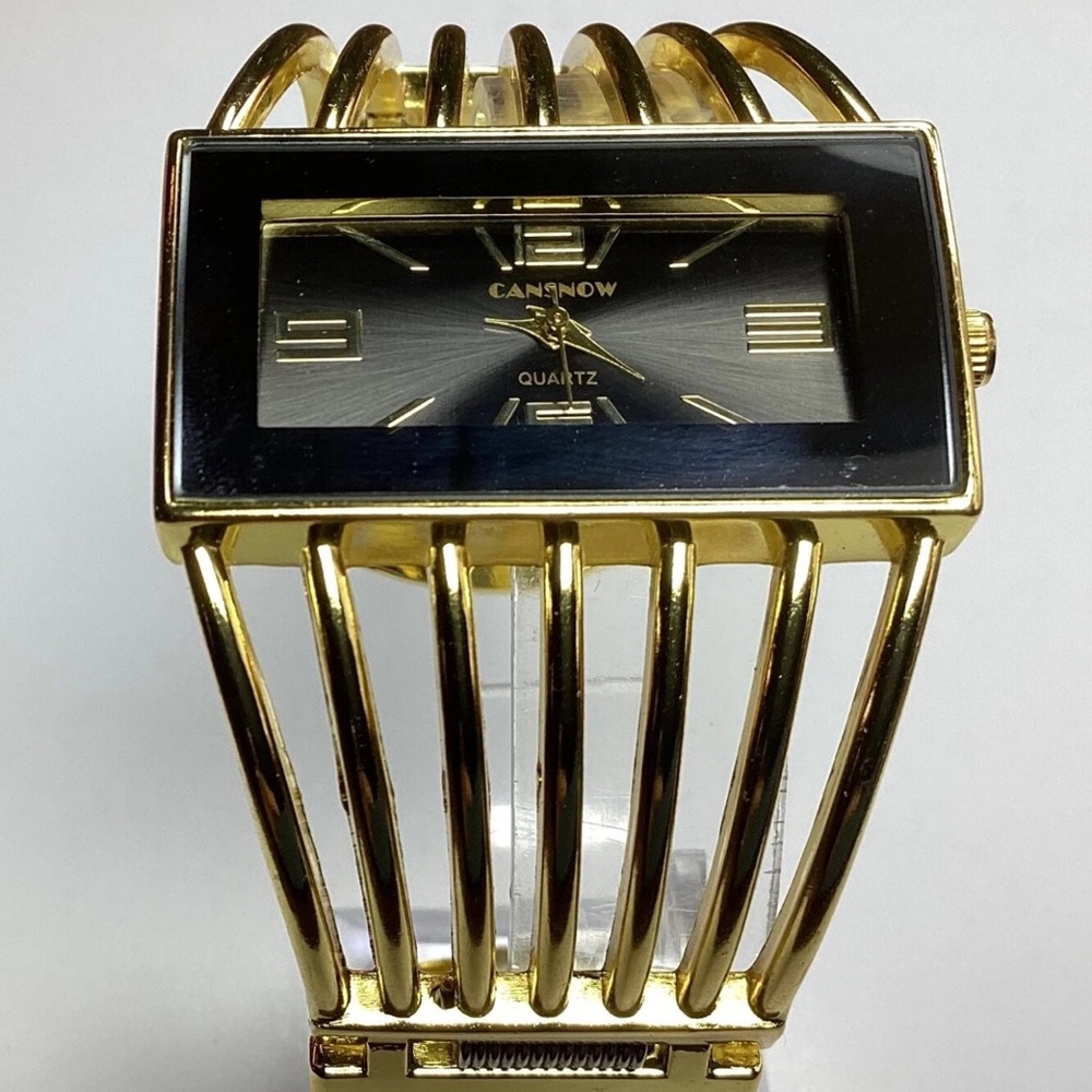 Boutique Cansnow Womens Watch Gold Black Ribbed Bangle Cuff New